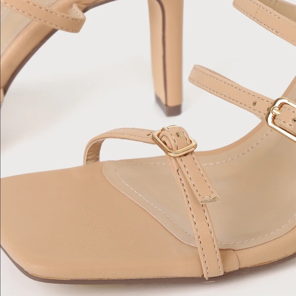 Lulu’s Jayjae Light Nude Square Toe Buckled High Heel Sandals Size 10 - Picture 4 of 9